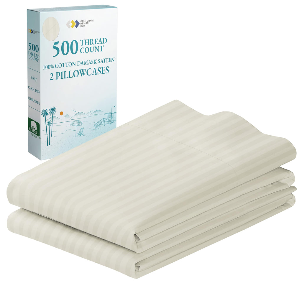 CALIFORNIA DESIGN DEN Soft & Silky 500 Thread Count 100% Cotton is Cool & Smooth, 2 Pillow Cases Standard Size Cotton Fits Stand