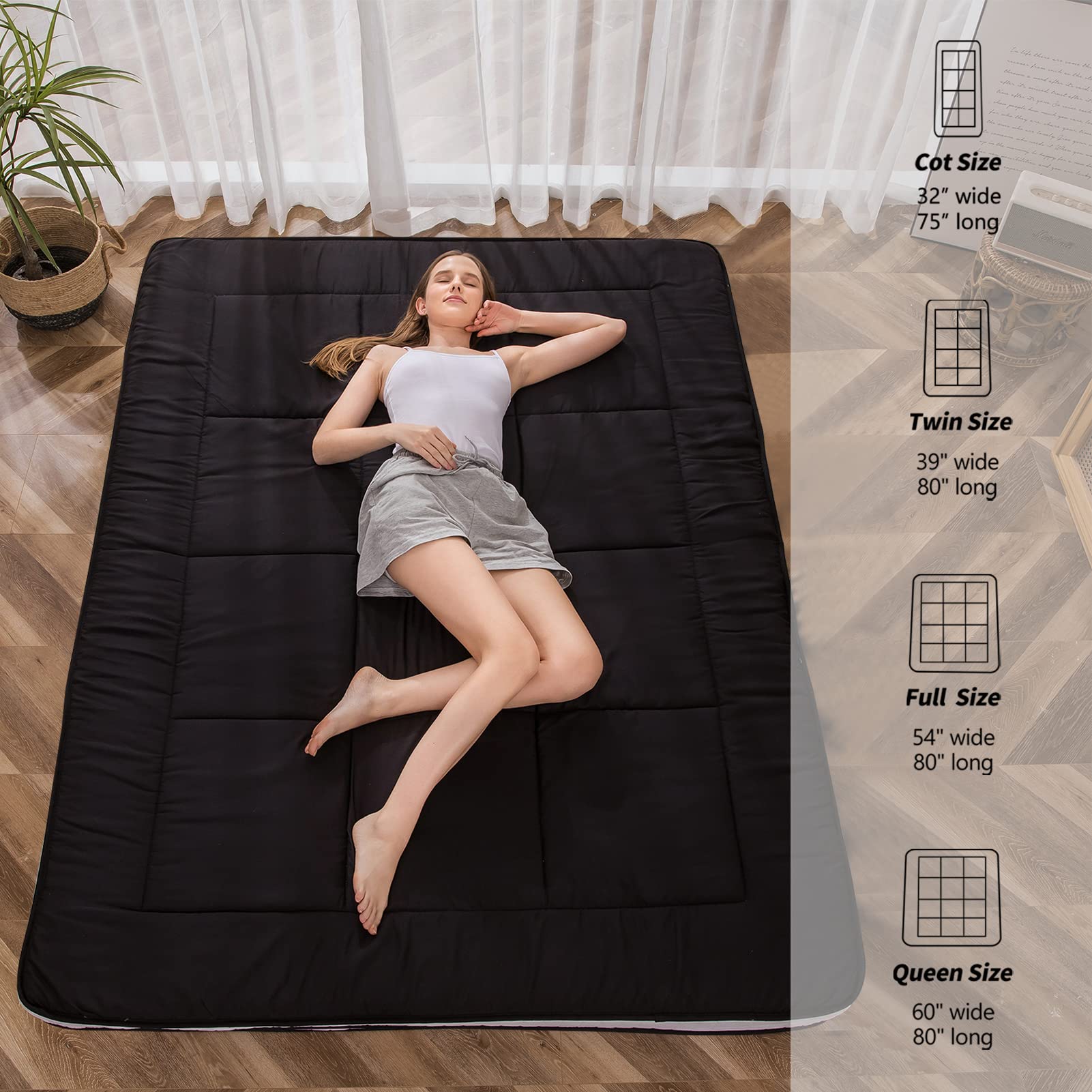 Maxyoyo Futon Mattress, Padded Japanese Floor Mattress Quilted Bed Mattress Topper, Extra Thick Folding Sleeping Pad Breathable