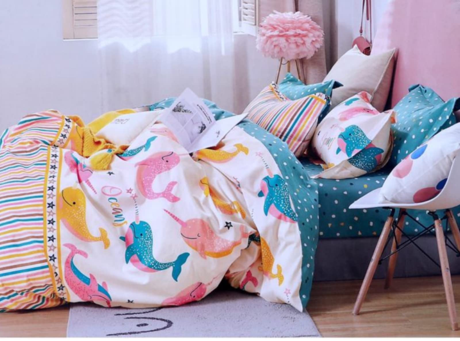 Riftree Microfibre Glace Cotton Digital Print Single Bed Reversible Ac Comforter Living Room/Kids Room (60 X 90 Inches) (Fish Mu