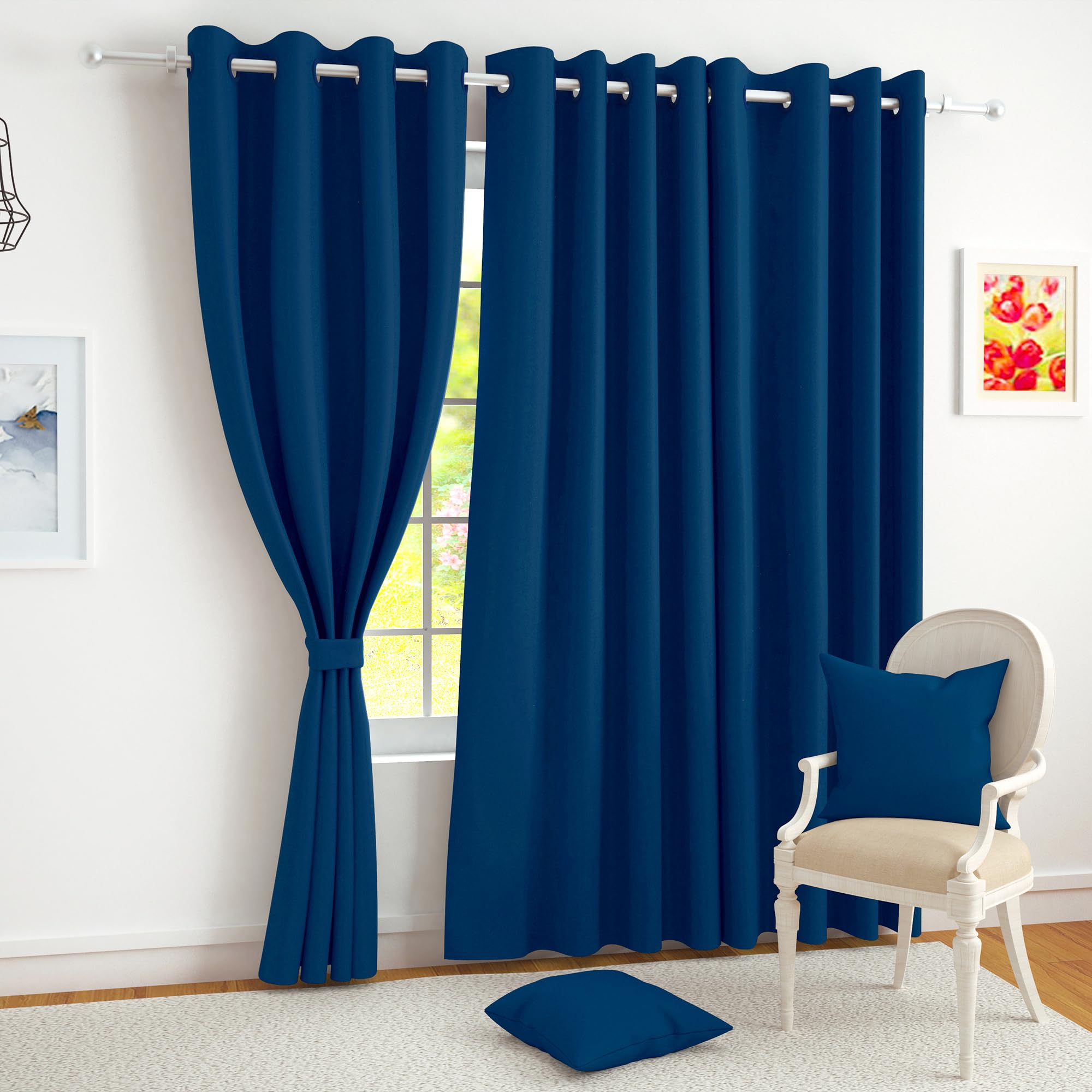 Story@Home 100% True Blackout Door Curtains 7 Feet Set Of 4 | Plain Design | Room Darkening Curtain | Thermal Insulated Curtains