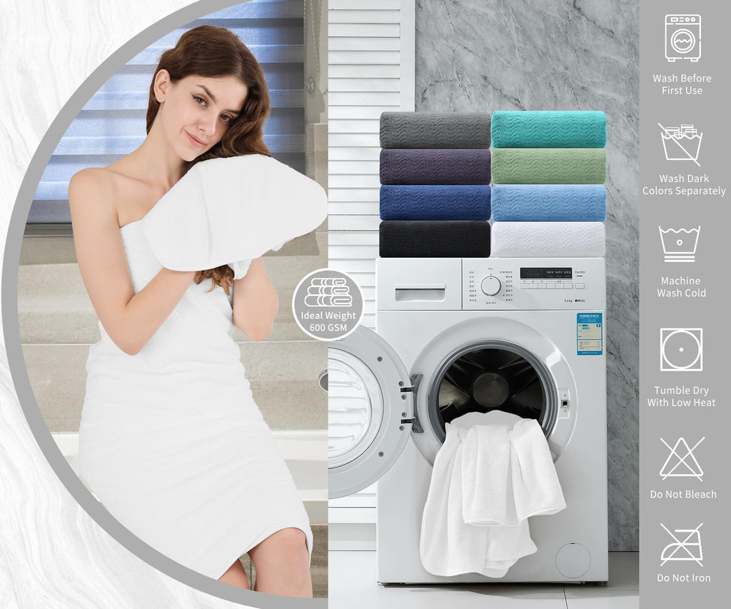 4 Piece Bath Towel Oversized Bath Sheet 35''X70'' White Bathroom Towel Extra Large Bath Towel Set Highly Absorbent Quick Dry Pre