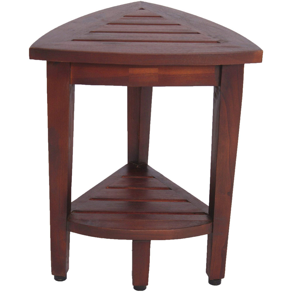 Compact Teak Corner Shower  Outdoor Bench With Shelf In Brown Finish