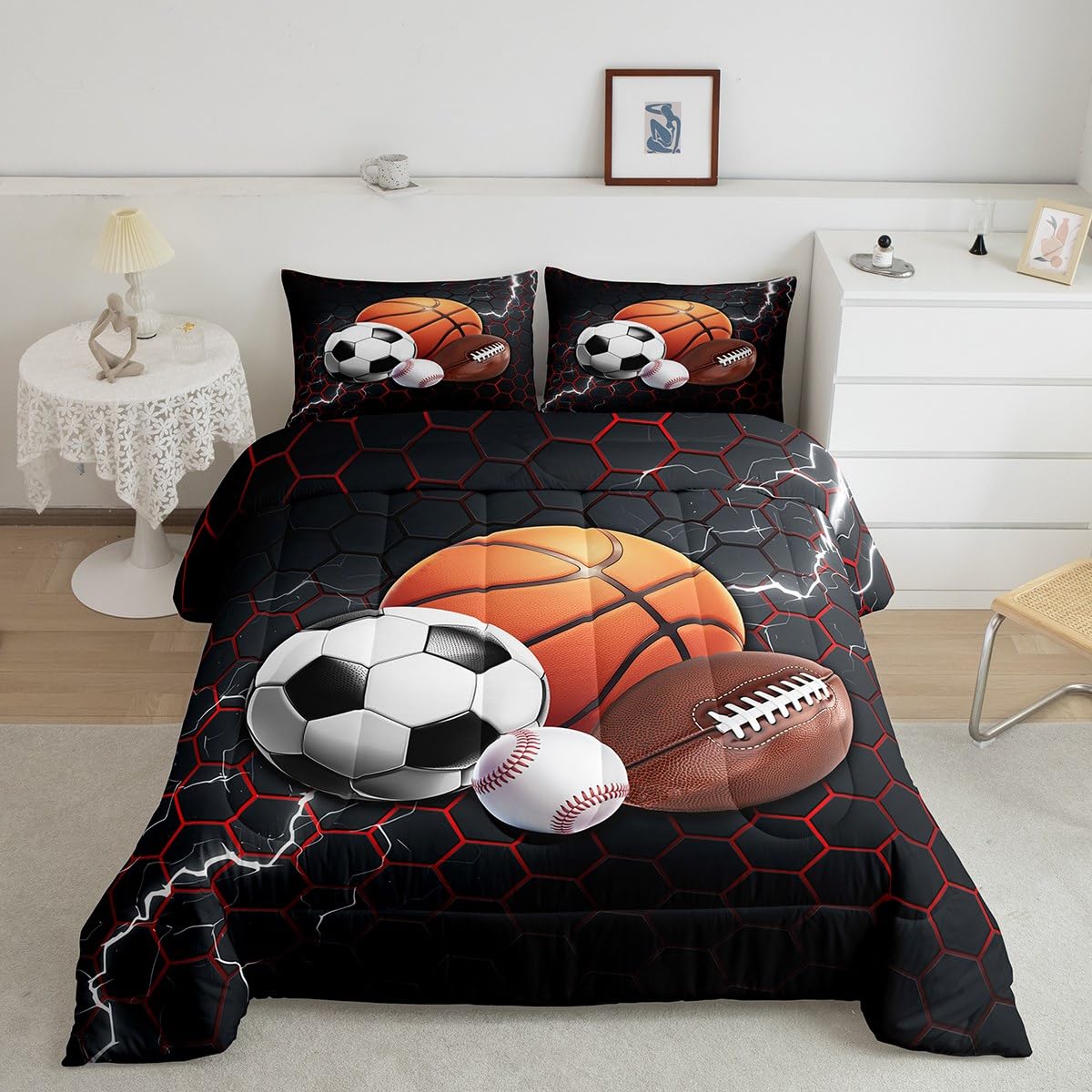 Feelyou Basketball Comforter Set Full Size Rugby Sports Comforter For Boys Girls Teens Football Bedding Set Baseball Duvet Set R