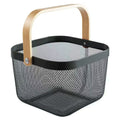 Ajioda Metal Mesh Steel Basket, Storage Organizer Basket MultiFunctional Hanging Kitchen Baskets Fruit Basket Bin With Bamboo H