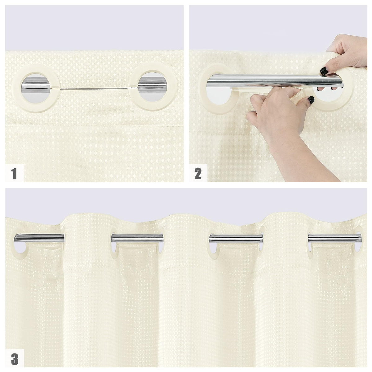 Mitovilla Ivory Waffle Small Stall Shower Curtain 36 X 74, No Hooks Required Half Size Narrow Fabric Cloth Shower Curtain Set Wi
