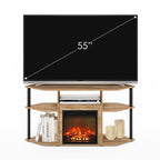 Furinno Jensen Open Storage Corner Fireplace TV Entertainment Center with Plastic Poles for TV up to 55 Inch, Flagstaff Oak/Black