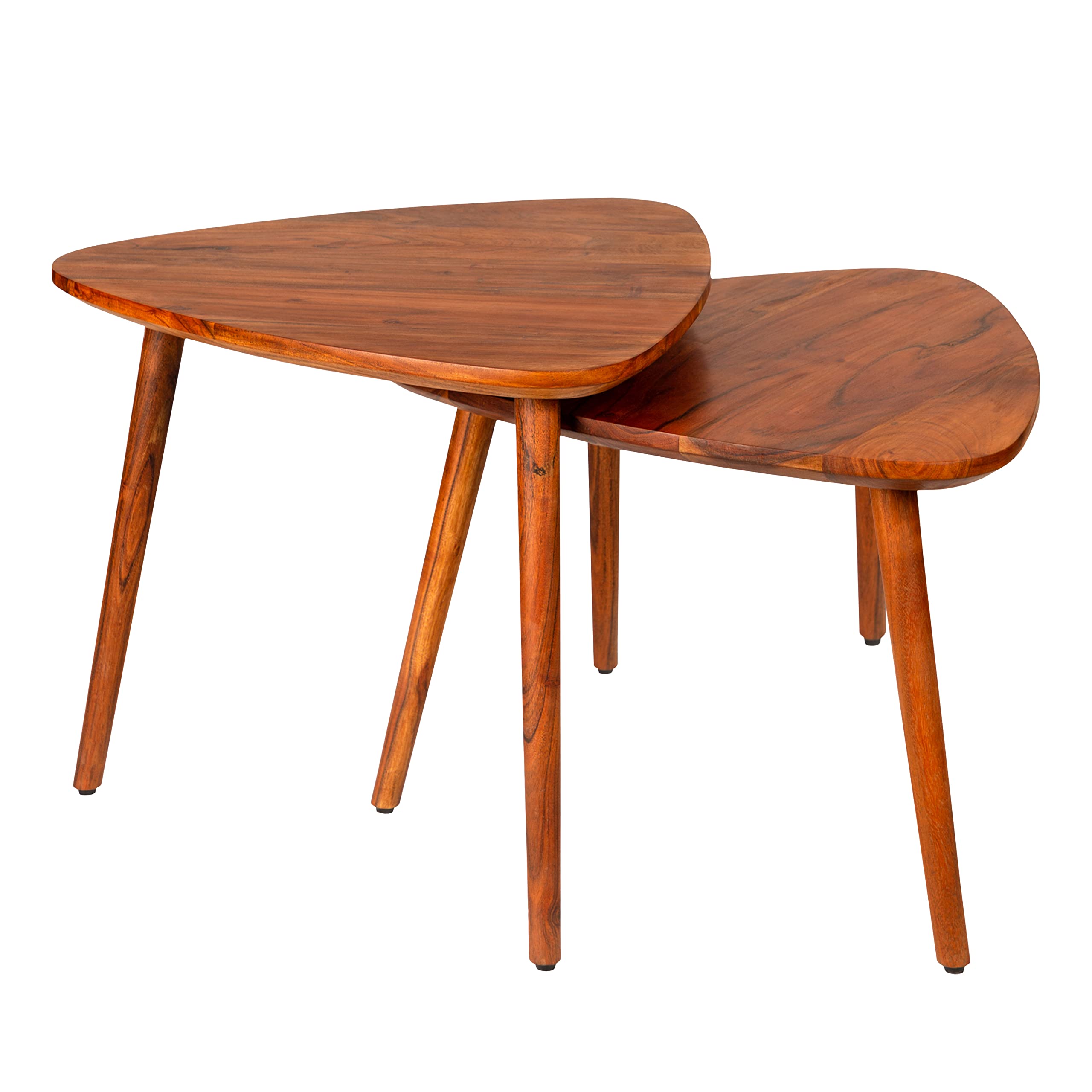 TUP The Urban Port 18,16 Inch 2-Piece Grain Guitar Pick Style Nesting Side Table Set, Acacia Wood, Brown