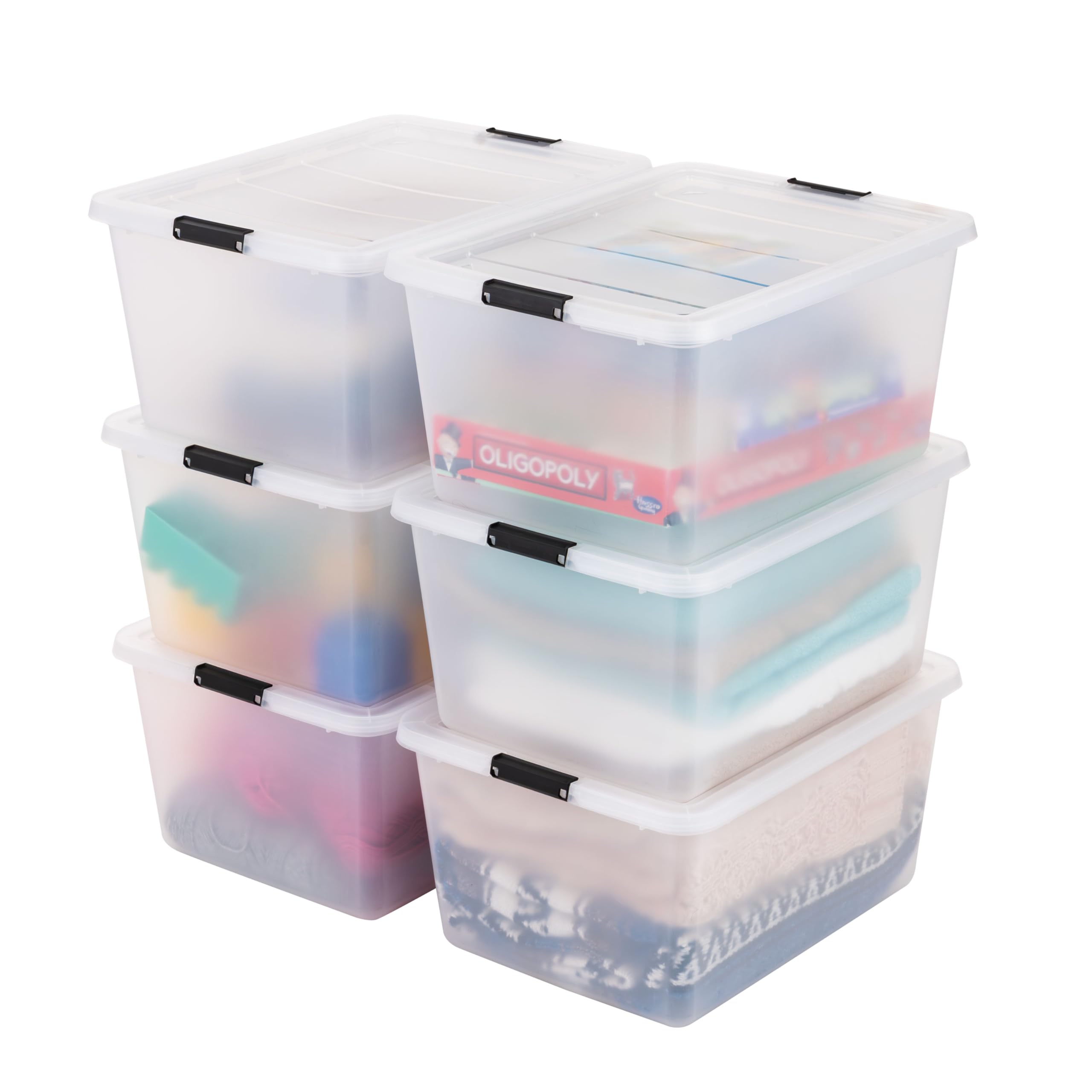 IRIS USA 6-Pack High-Capacity Clip Box with Latching Lids, 32 Quart Craft Storage Bins, Art & Writing Supply Containers for Home