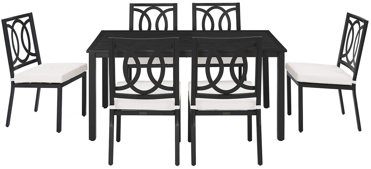 Crosley Furniture Chambers 7-Piece Outdoor Dining Set for 6, Patio Table and Chairs for Backyard, Deck, Matte Black with Creme Cushions