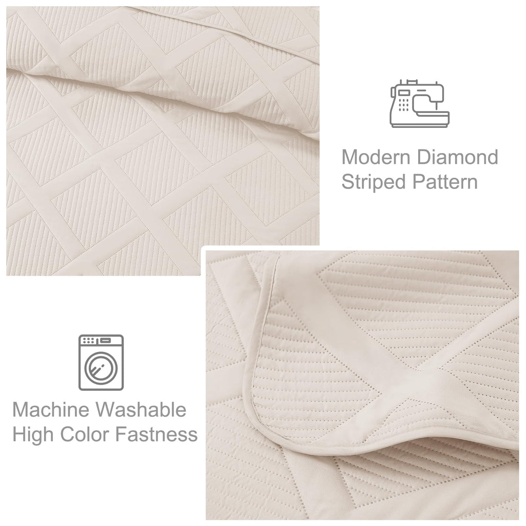 Exclusivo Mezcla Quilt Set Twin Size, 2 Pieces Brich Beige Twin Quilt Bedding Set, Lightweight Quilts Soft Bedspreads Modern Str