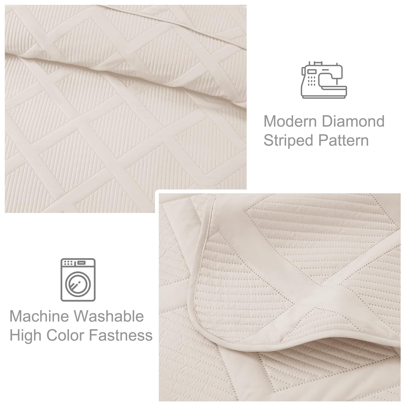 Exclusivo Mezcla Quilt Set Twin Size, 2 Pieces Brich Beige Twin Quilt Bedding Set, Lightweight Quilts Soft Bedspreads Modern Str
