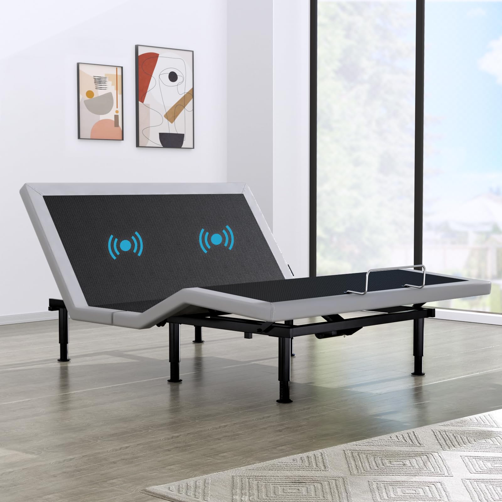 Full Adjustable Bed Base Frame, Massage & Wireless Remote, Dual USB Ports,Ergonomic Upholstered Bed Frame, Lift Motor, Under Bed