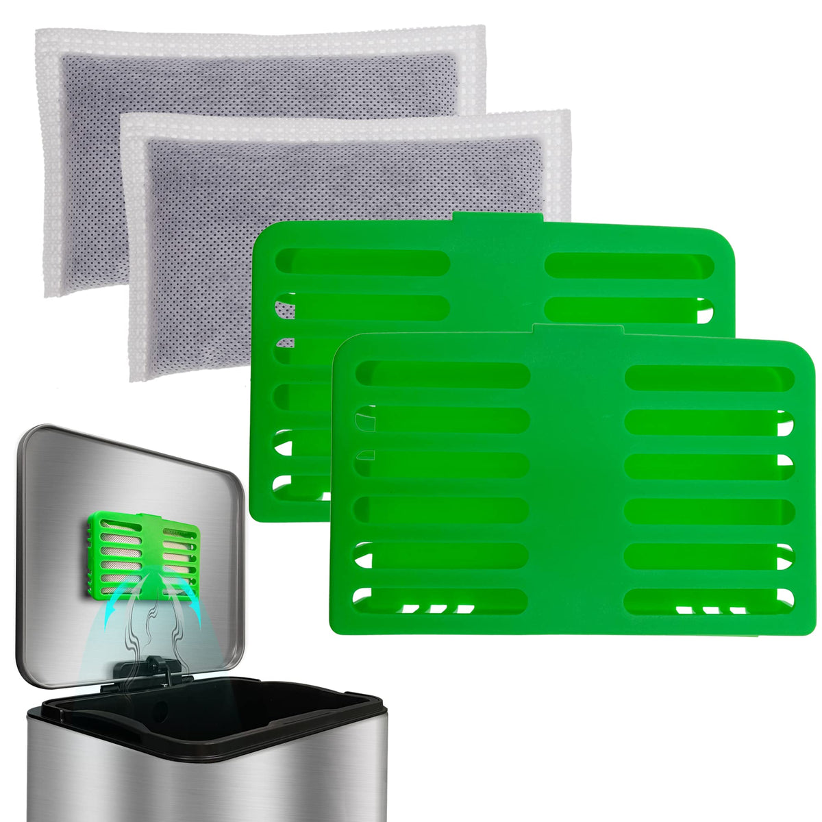 Shurex Trash Can Deodorizer Kit Stickon Activated Carbon Odor Eliminator For Large Trash Cans, Indoor Kitchen Compost Bins, Big