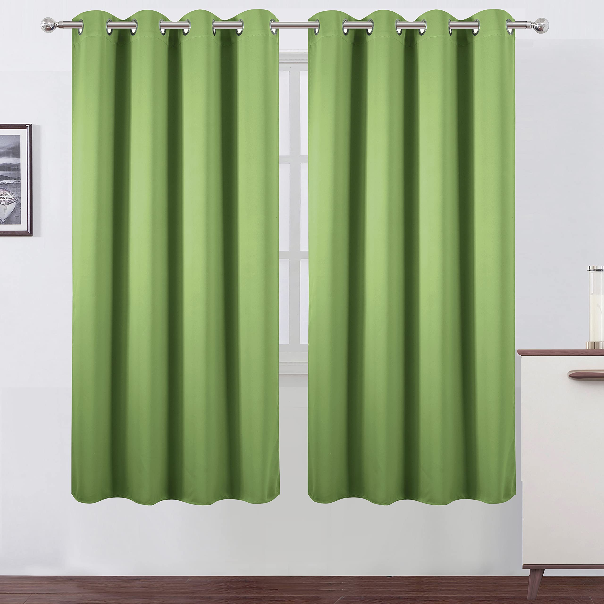 Lemomo Light Green Thermal Blackout Curtains/52 X 72 Inch/Set Of 2 Panels Room Darkening Curtains For Bedroom