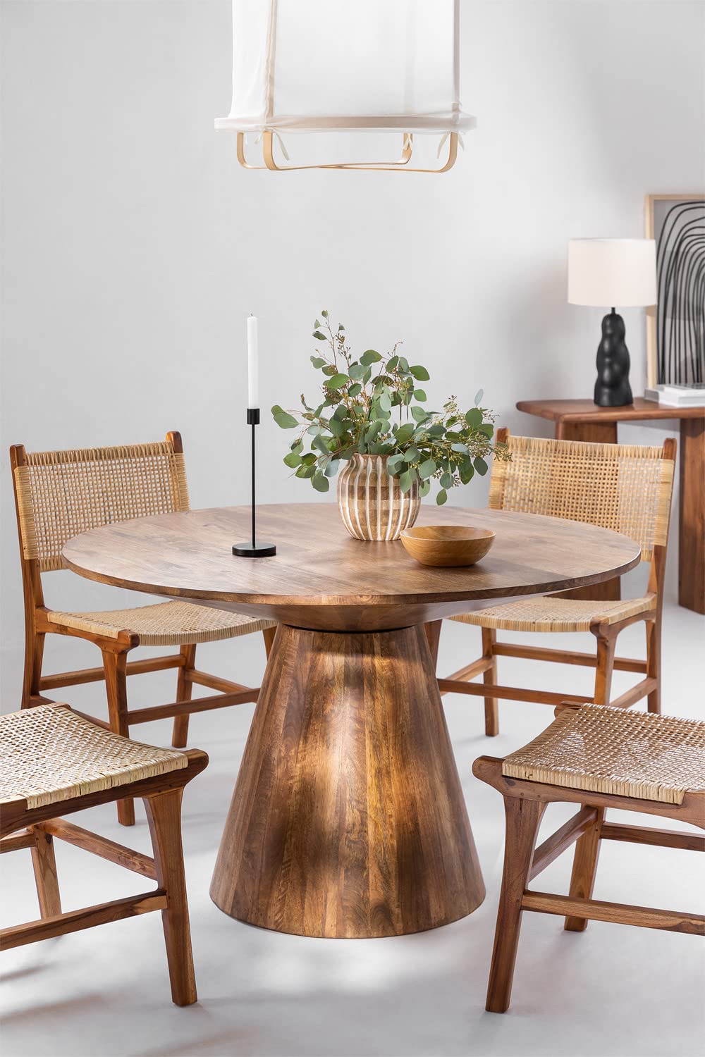 The Kashth Mango Wooden Round Shape Dining Table For Living Room, Dining Room, Home & Resturant(Brown Finish) (62 X 120 X 77)