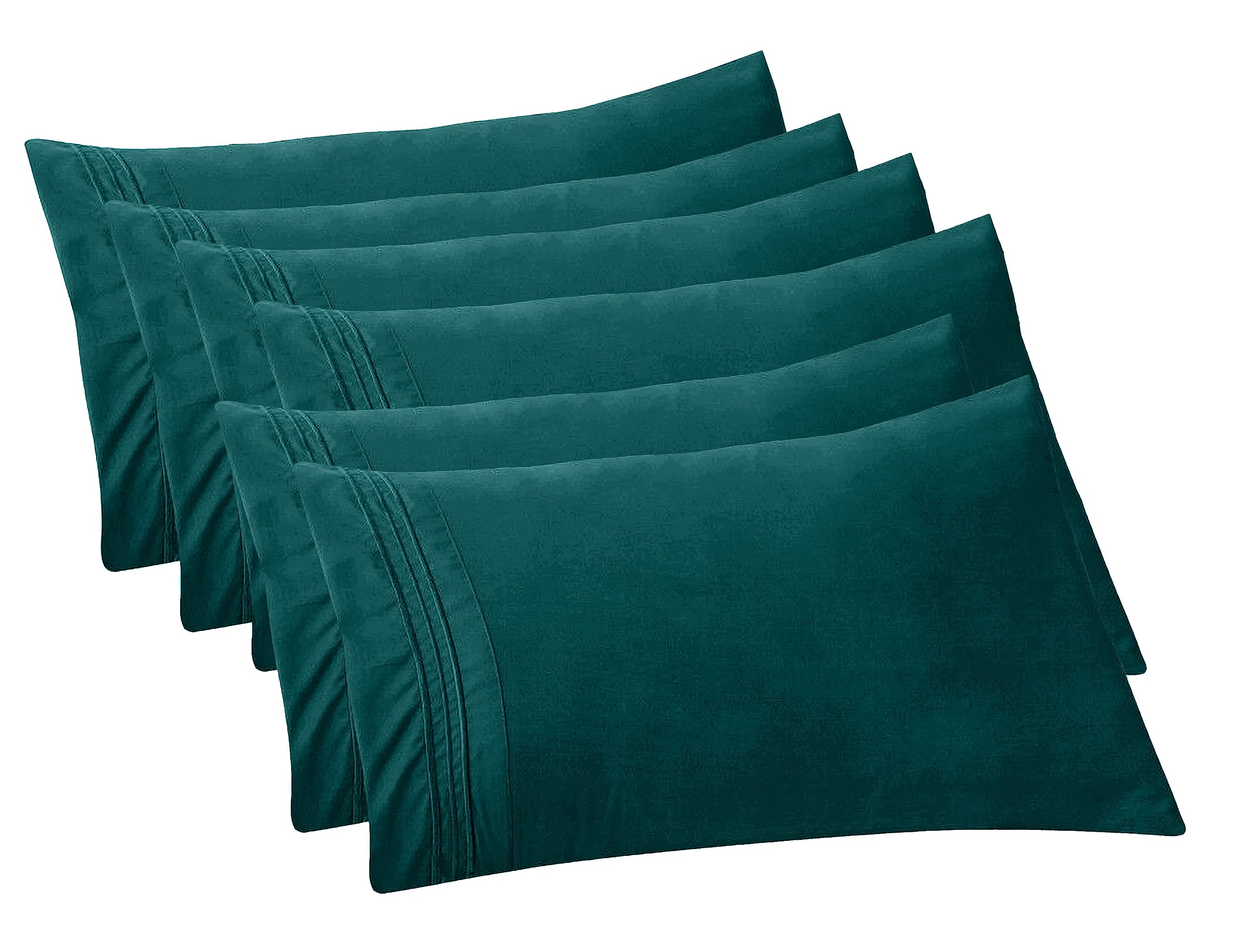 Elegant Comfort 6-Pack Solid Pillowcases 1500 Premium Hotel Quality Microfiber - Smooth Weave, Wrinkle And Fade Resistant, Easy Slip-On, 6-Piece Set, King Pillowcase, Marine Teal