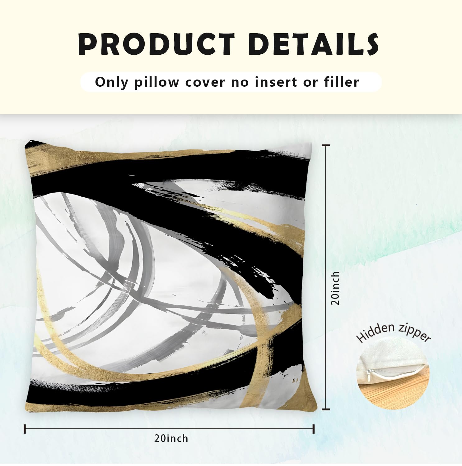 Supwhd Black White And Gold Pillow Covers, Abstract Black And Gold Pillow Covers 20X20 Set Of 2, Modern Boho Home Decor, Black A