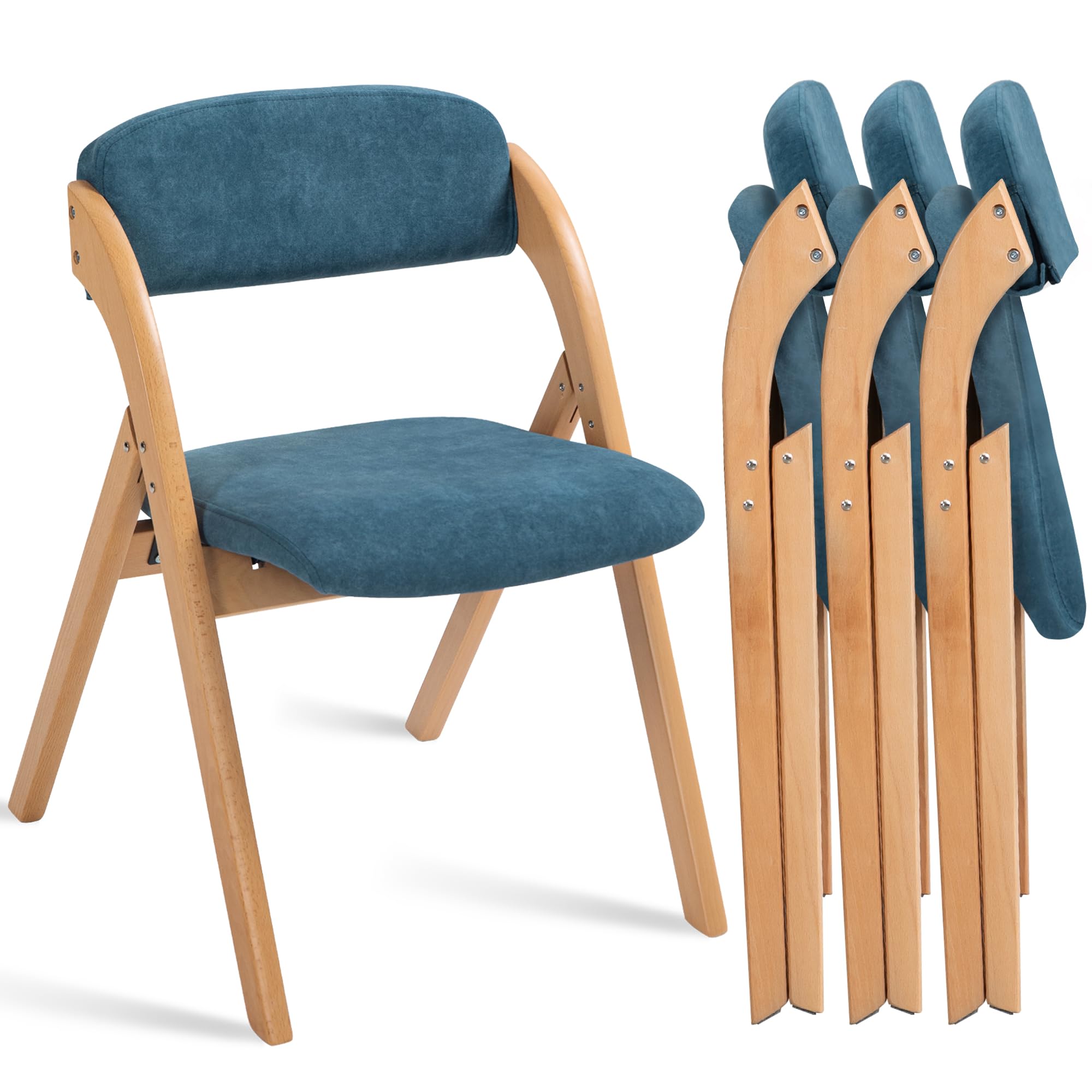 HOMEFUN Folding Chairs with Cushion Padded Foldable Chiars 4 Pack - Wooden Dining Seat with Removable Cover Extra for Guests Kit