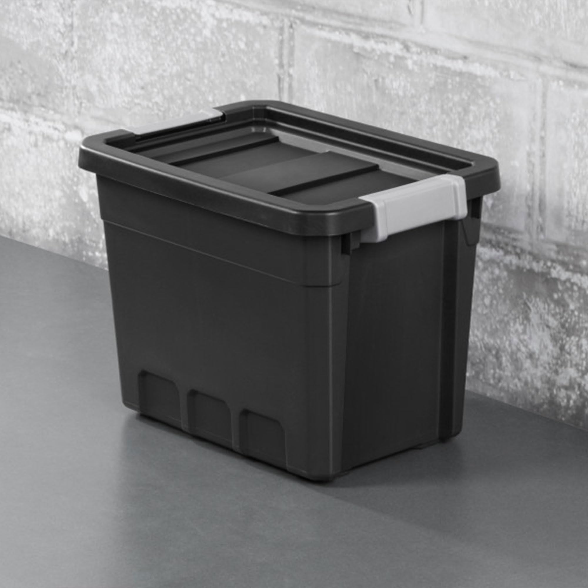 Sterilite 7.5 Gallon Plastic Stacker Tote, Heavy Duty Lidded Storage Bin Container For Stackable Garage And Basement Organizatio