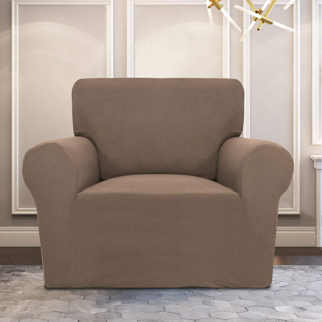 Purefit Stretch Chair Sofa Slipcover – Spandex Jacquard Non Slip Soft Couch Sofa Cover, Washable Furniture Protector With Non Skid Foam And Elastic Bottom For Kids (Chair, Camel)