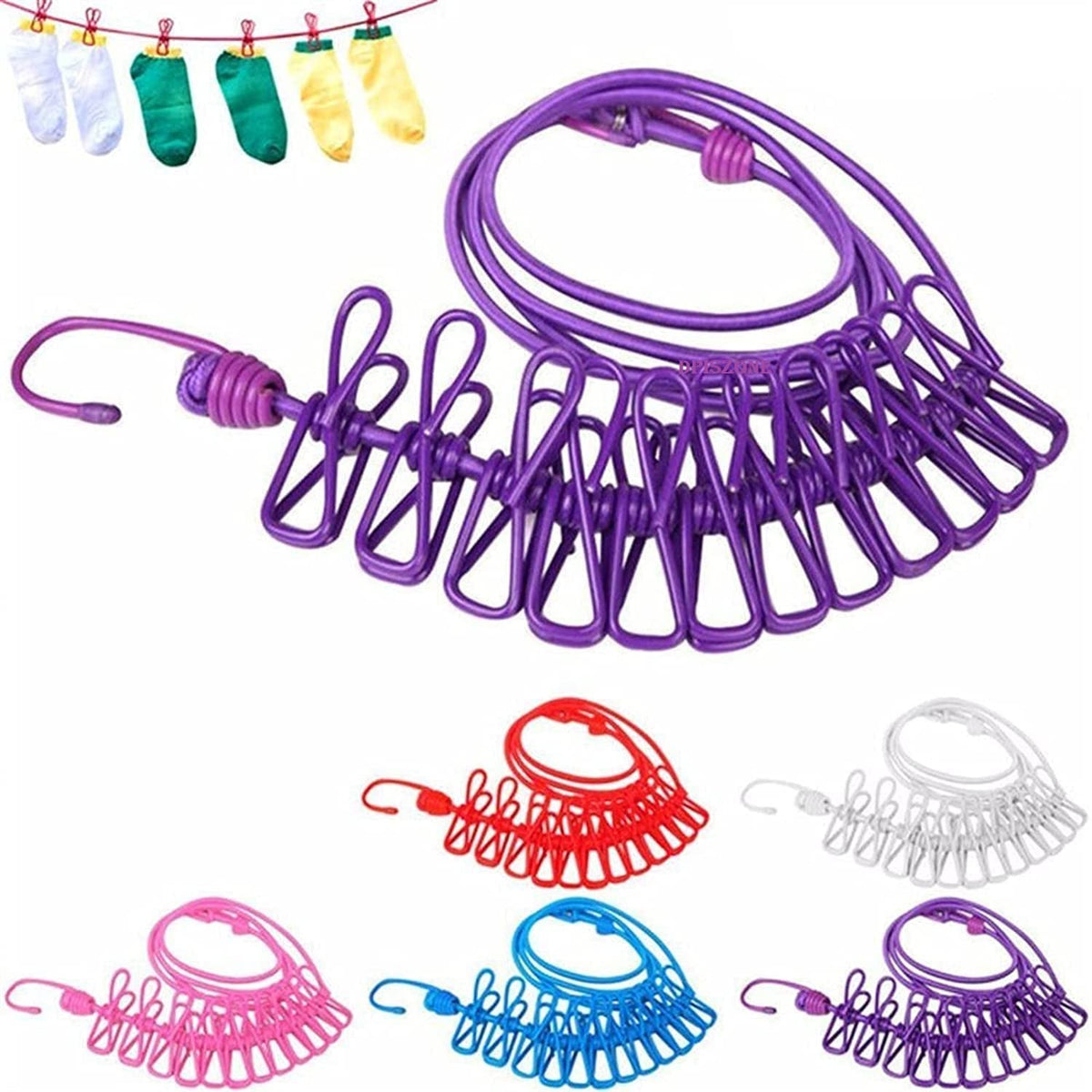 Exofly Cloth Drying Rope With Hooks Elastic Cloth Hanging Rope For Cloth Drying With 12 Clips Cloth Rope For Drying Clothes For