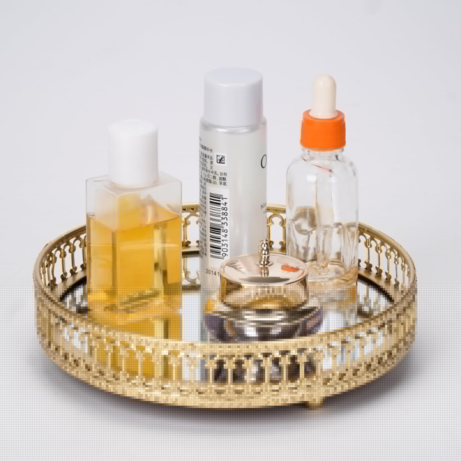 Ayswupt Gold Mirrored Vanity Tray for Bathroom Counter,Metal Decorative Jewelry Storage Tray Cosmetic Perfume Organizer for Dres