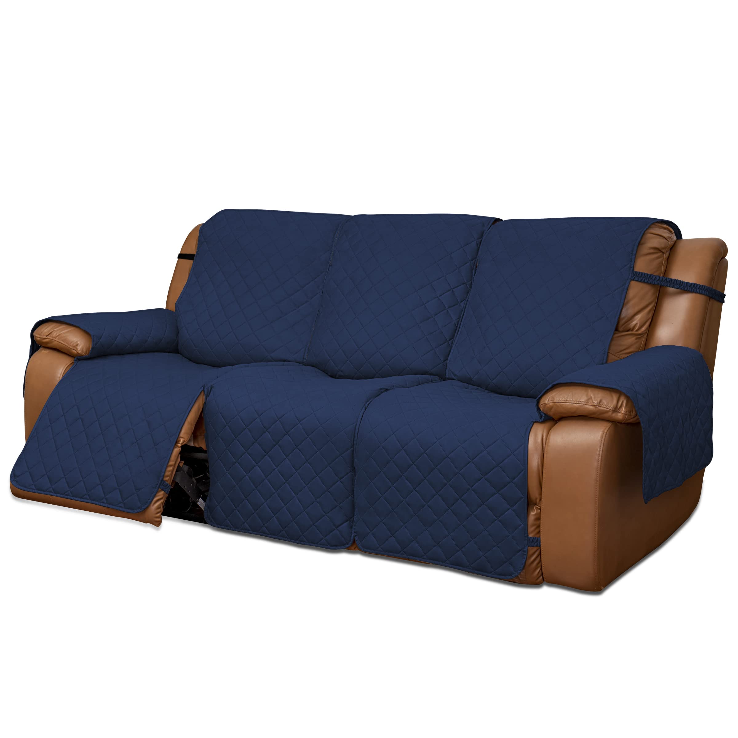 Easy-Going Oversized Recliner Sofa Cover, Reversible Couch Cover For 3 Seat Recliner, Split Sofa Cover For Each Seat With Elastic Straps For Kids, Dogs, Pets (3 Seater, Navy/Navy)