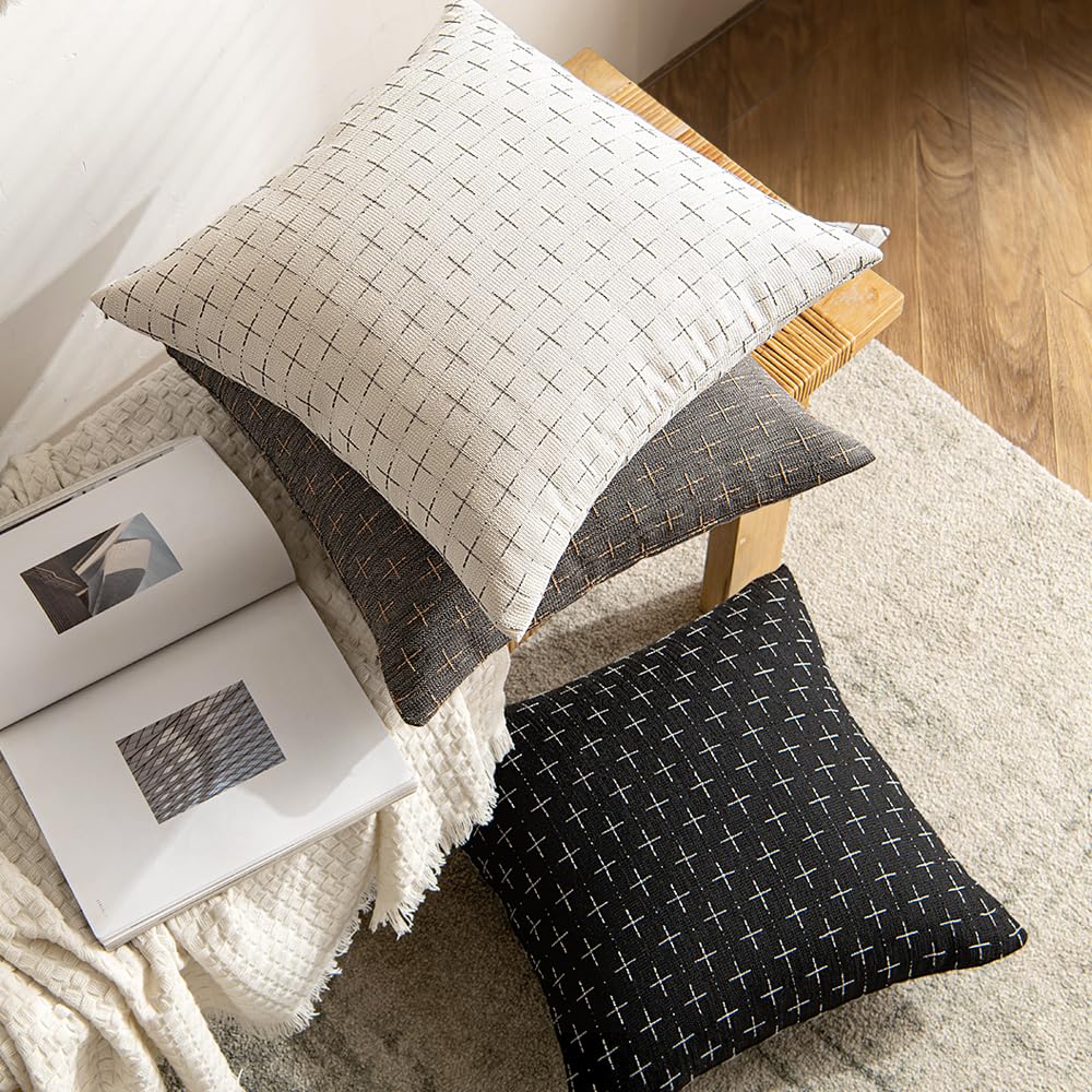 Miulee Pack Of 2 Decorative Burlap Linen Throw Pillow Covers Modern Farmhouse Pillowcase Rustic Woven Textured Cushion Cover For Sofa Couch Bed 16X16 Inch Black
