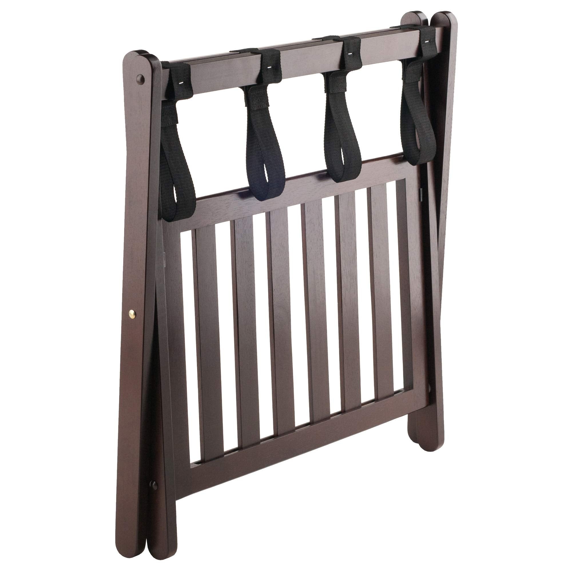 Ergode Wood Remy Luggage Rack with Lower Shelf - Sturdy Solid Wood, Cappuccino Finish, Foldable, Holds up to 75 lbs, Convenient Storage Solution