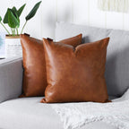 MANDIOO Decorative Throw Pillow Covers Faux Leather Modern Solid Outdoor Cushion Cases Luxury Pillowcases for Couch Sofa Bed 18x18 Inches Brown