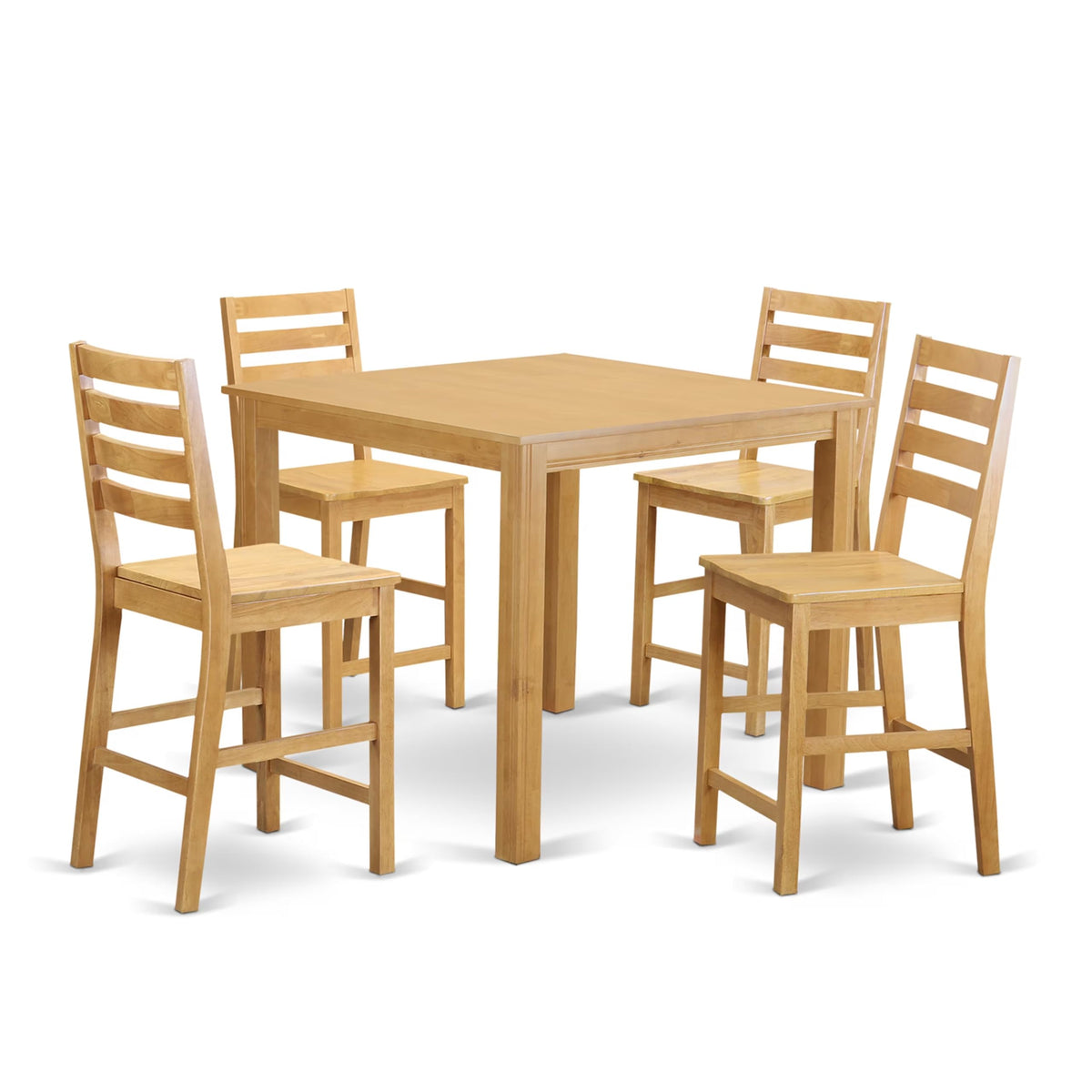 East West Furniture CAFE5-OAK-W 5 Piece Counter Height Pub Set Includes a Square Dining Room Table and 4 Kitchen Chairs, 42x42 Inch, Oak