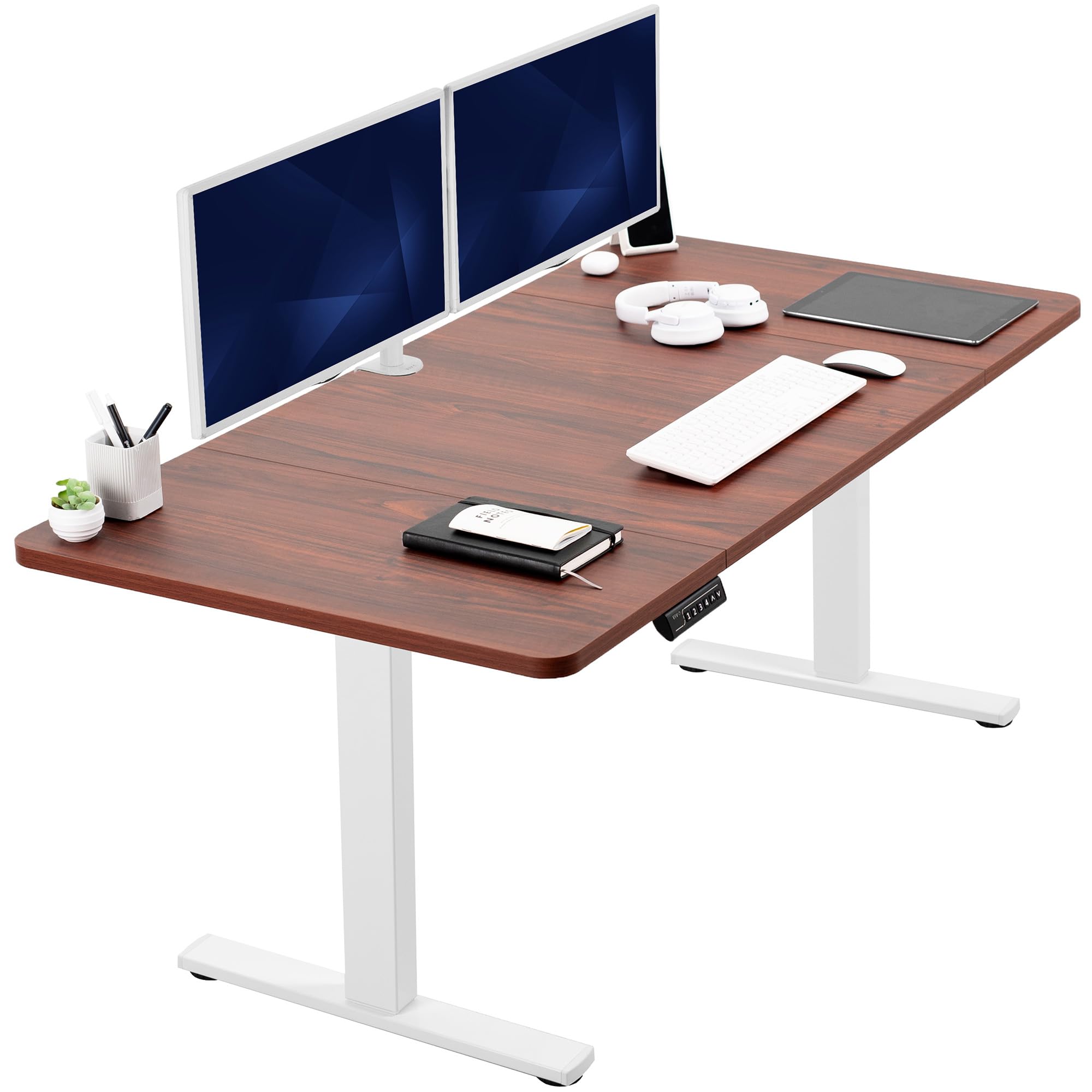 VIVO Electric 60 x 30 in Standing Desk, Memory Height Adjustment, 1B Series, Holds 220 lbs, Dark Walnut Top White Frame, DESK-KI