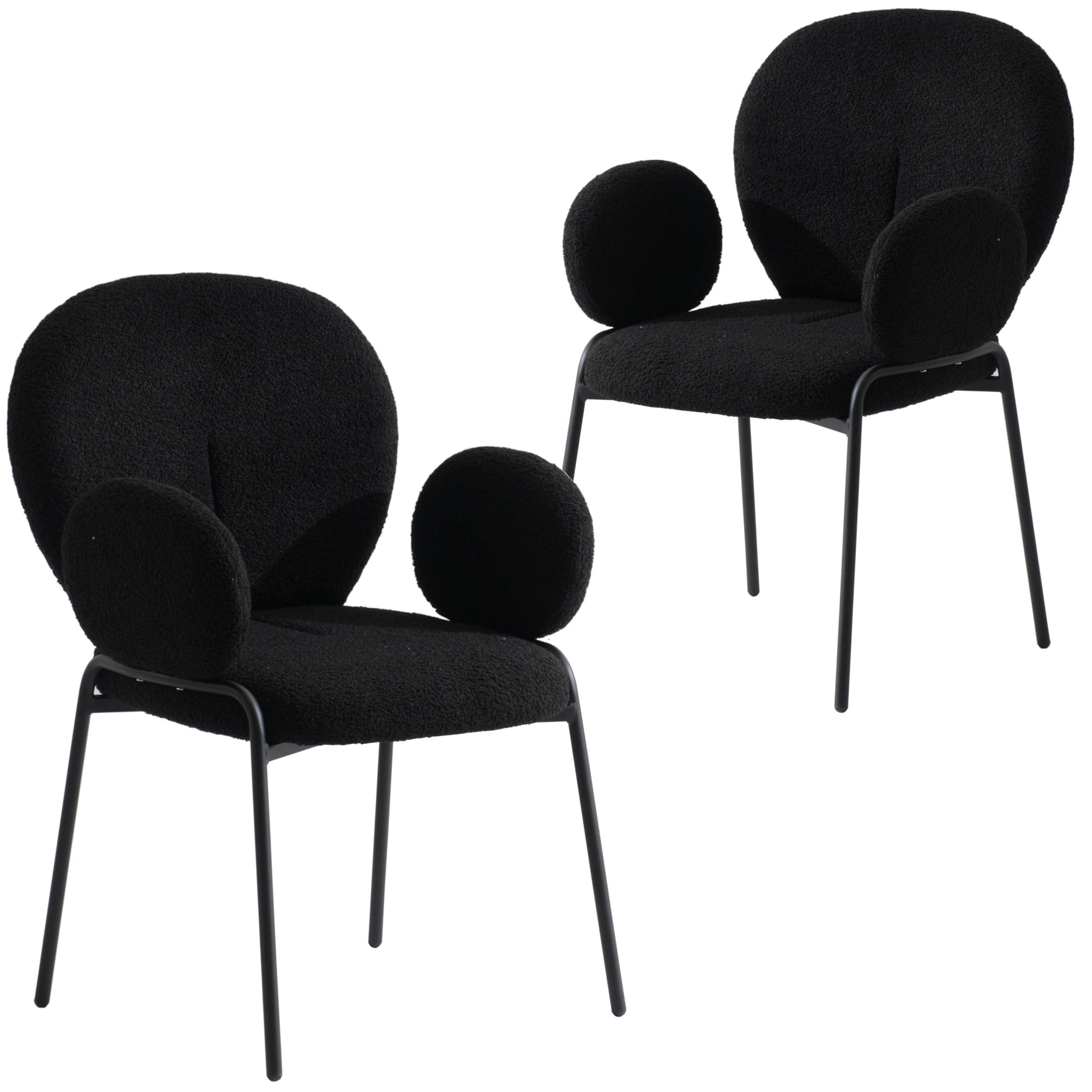 Celestial Series Boucle Dining Arm Chair, Black Frame with Black Fabric Set of 2