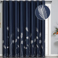 Estelar Textiler Navy Blue Blackout Curtain Extra Wide For Sliding Door 120W X 108L Inch Curtain With Silver Palm Tree Printed L