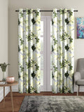 Home Sizzler Semi Sheer 2 Pieces 3D Flower Eyelet Polyester Long Door Curtains  9 Feet, Green