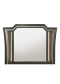 Benjara, Gray Contemporary Style Wooden Decorative Mirror with LED Lights