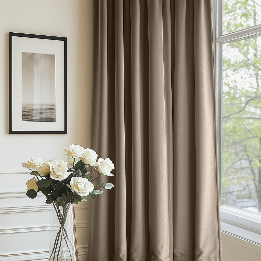 Lazzzy Tan Velvet Curtains Room Darkening Thermal Insulated Curtains 108 Inch Length Soundproof Noise Reducing Drapes For Bedroom Living Privacy Home Decor Rod Pocket, 2 Panels