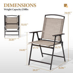 Crestlive Products Set Of 4 Patio Folding Chairs 4-Pack Dining Chairs Outdoor Portable Sling With Armrest For Camping, Beach, Garden, Pool, Backyard, Deck (Beige)