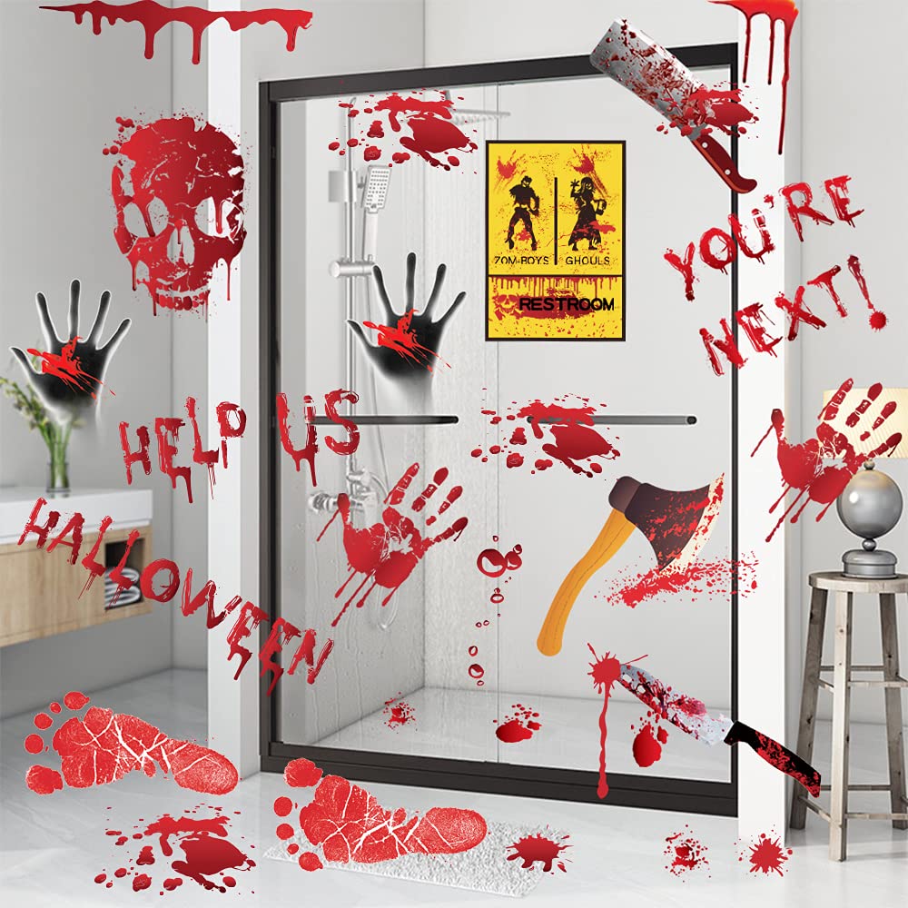 84Pcs Halloween Decorations Handprint Footprint Stickers Clings Decals Window Bathroom Floor Restroom Zombie Decorations Hallowe
