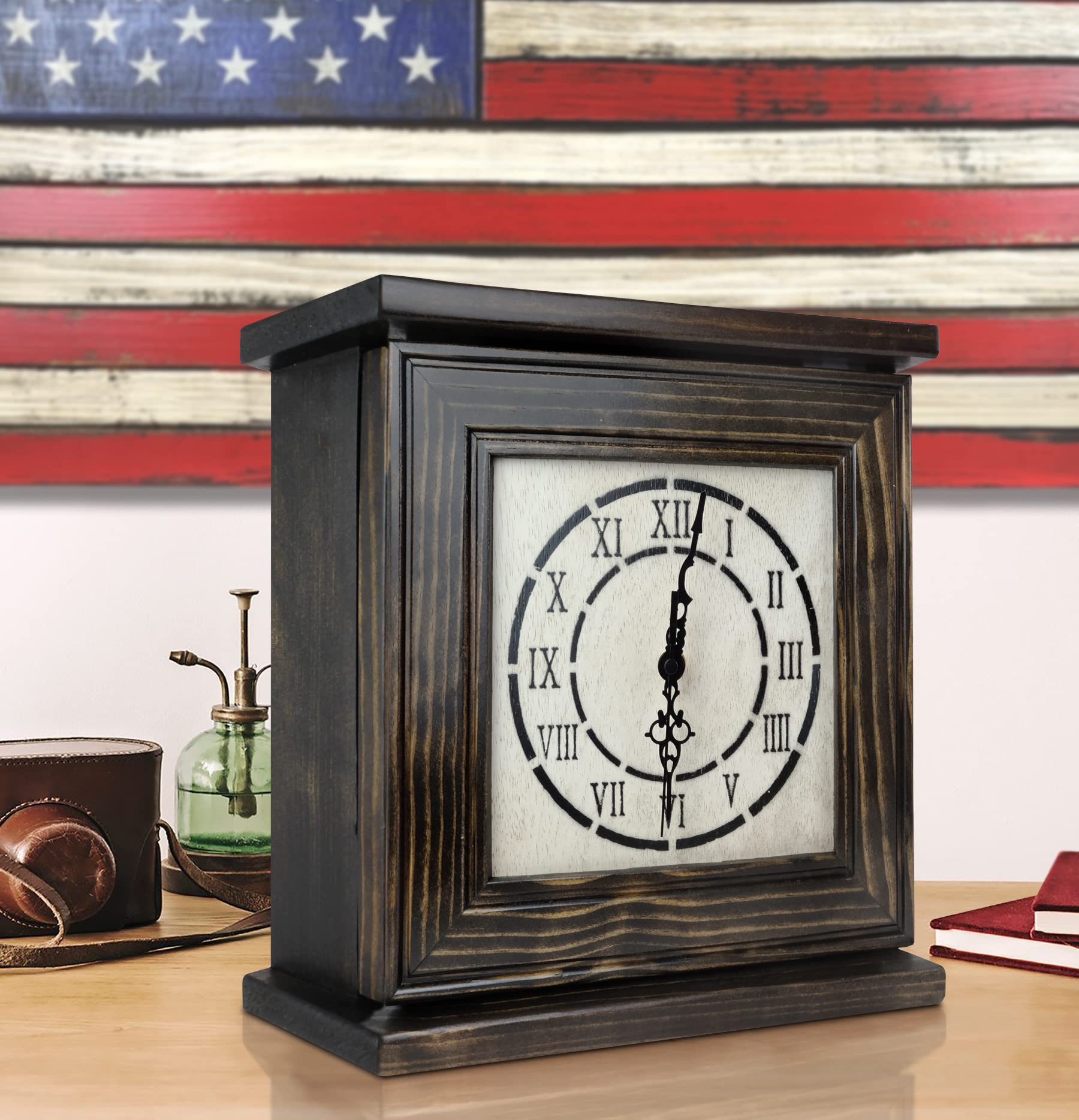 American Furniture Classics Model Clockdw Mantel Clock In Dark Walnut Veneer With Secret Compartment