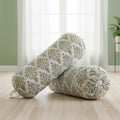 Homemonde Cotton Bolster Round Cushion Covers 16 X 32 Inches For Living Room Decoration (Yellow Ikat), 200 Tc
