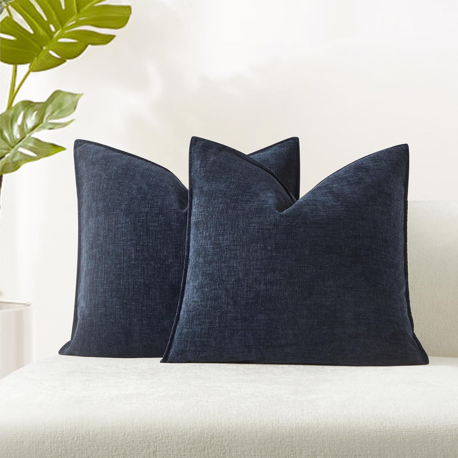 Juspurbet Set Of 2 Navy Blue Chenille Throw Pillow Covers 26X26 Inch Soft Textured Decorative Cushion Cases For Couch Sofa Bed S