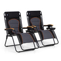 Phi Villa Xxl Oversized Padded Zero Gravity Chair, Foldable Patio Recliner, 30' Wide Seat Anti Gravity Lounger With Cup Holder, Set Of 2, Support 400 Lbs (Black)