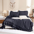 Masaca Dark Gray Ruffled Comforter Set King,Farmhouse Shabby Boho Chic Bedding Comforter Vintage Aesthetic Rustic Bedding 3 Piec