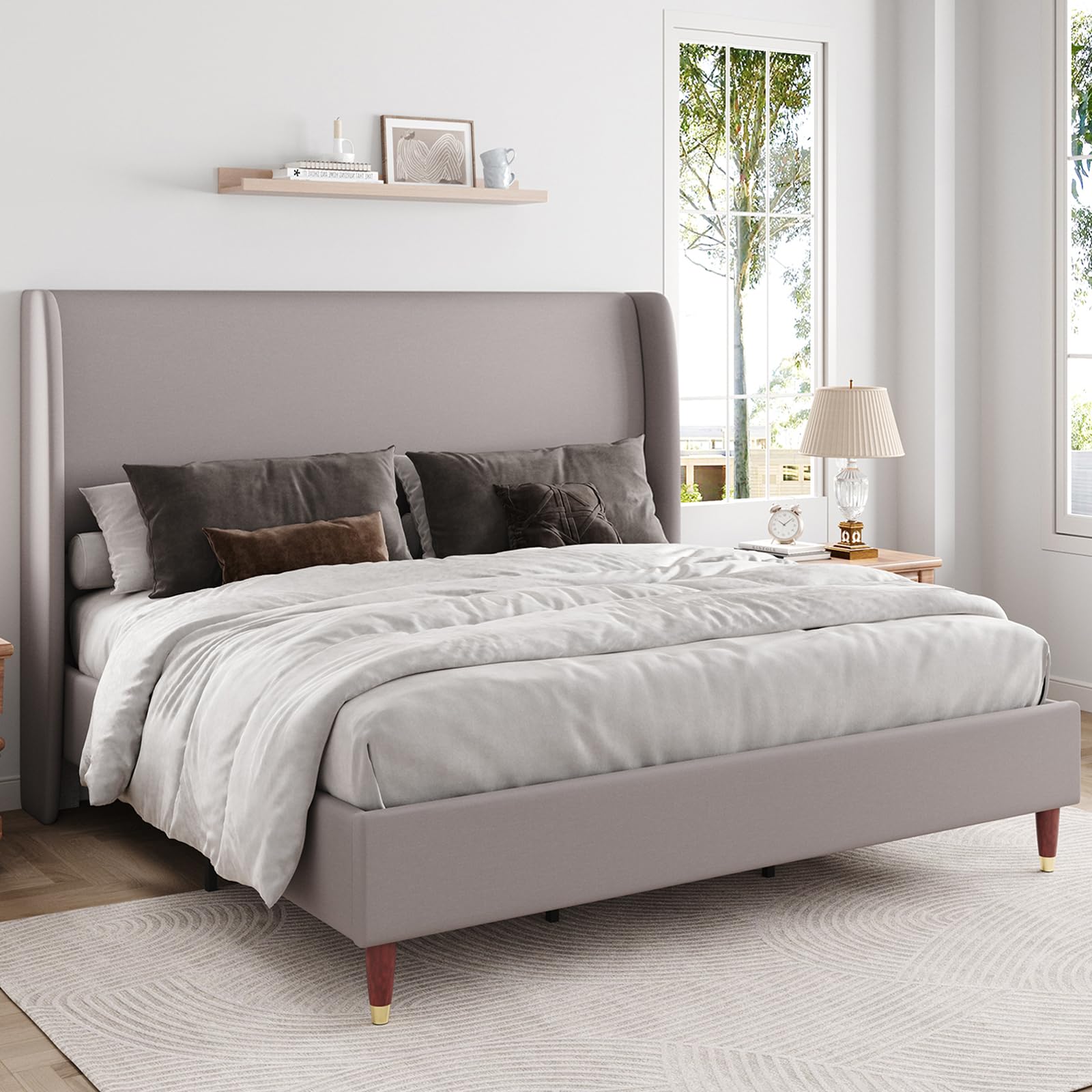 Jocisland Full Size Bed Frame Upholstered Bed 51.2 High Platform Bed with Wingback Headboard/No Box Spring Needed/Easy Assembly/