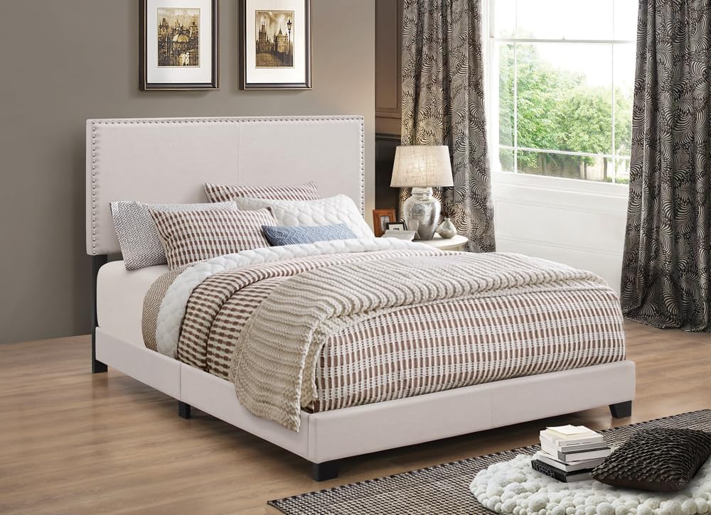 Coaster Home Furnishings Boyd Transitional Fabric Upholstered Twin Size Panel Bed Frame 50-inch Headboard Ivory 350051T