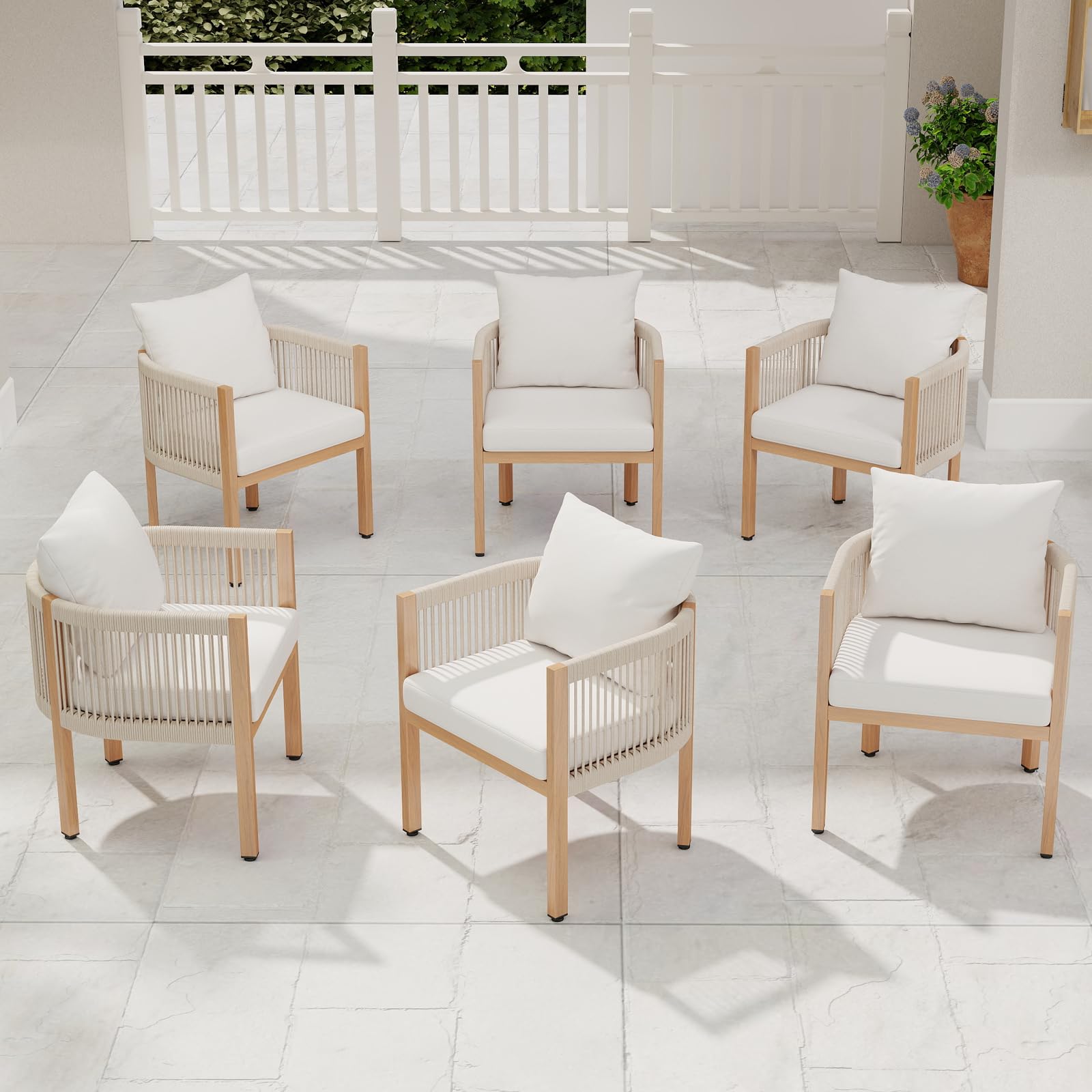 DAYAOUTDOOR Patio Dining Chairs Set of 6, Outdoor Patio Chair, Rope Upholstered Dining Chair, Modern Outdoor Furniture Set Chair