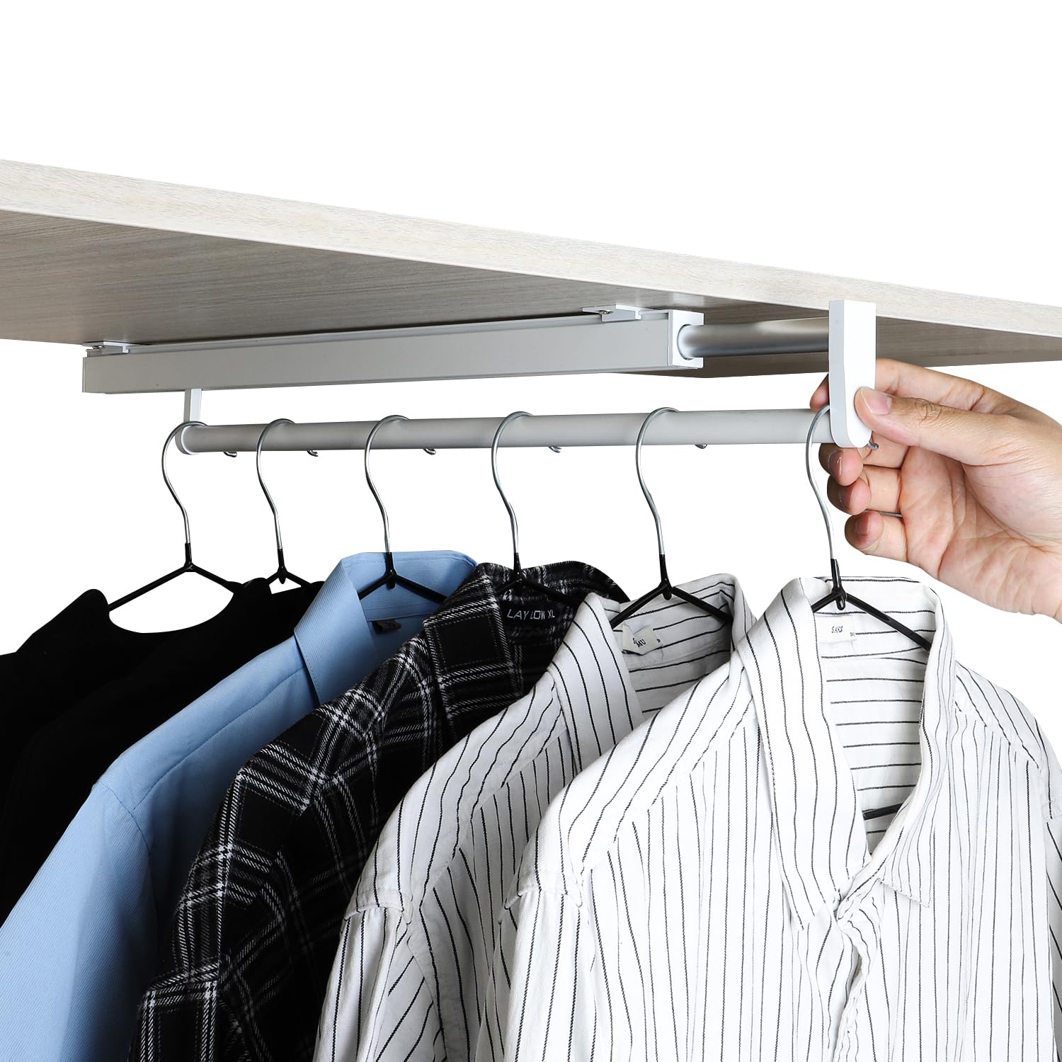 BaiNong pull out closet rod pull out pants rack for closet white 21-1/4 inch pull out rack clothes pull out valet rods for close