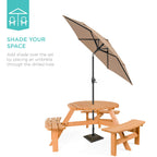 Best Choice Products 6-Person Circular Outdoor Wooden Picnic Table For Patio, Backyard, Garden, Diy W/ 3 Built-In Benches, 500Lb Capacity - Natural