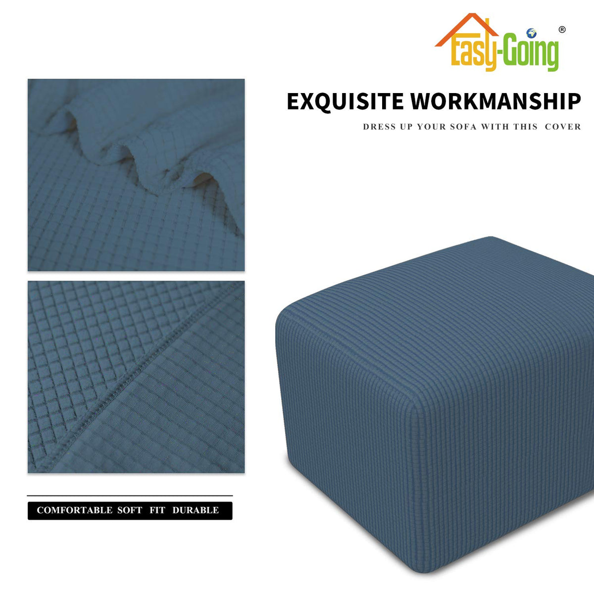 Easy-Going Stretch Ottoman Cover Folding Storage Stool Furniture Protector Soft Rectangle Slipcover With Elastic Bottom (X-Small,Bluestone)